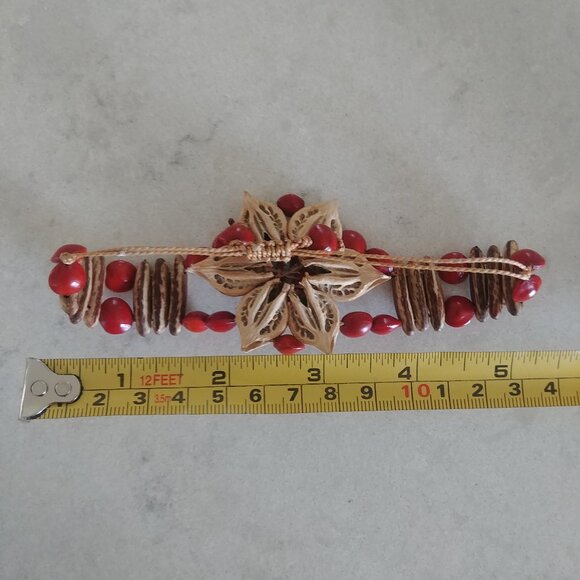 4/$20 Y2K wood and bead adjustable bracelet flower orange and brown - Picture 9 of 9